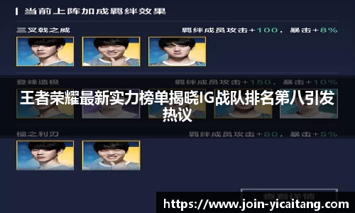 王者荣耀最新实力榜单揭晓IG战队排名第八引发热议
